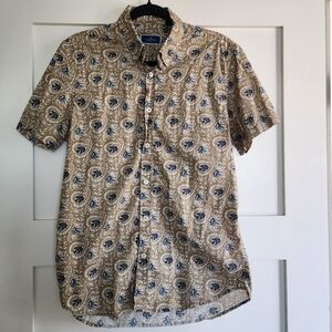 Men's Casual Shirt with Tan and Blue Paisley Design